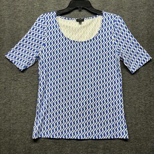 Talbots‎ Women's Blue Geometric Print Short Sleeve Knit Top Size S